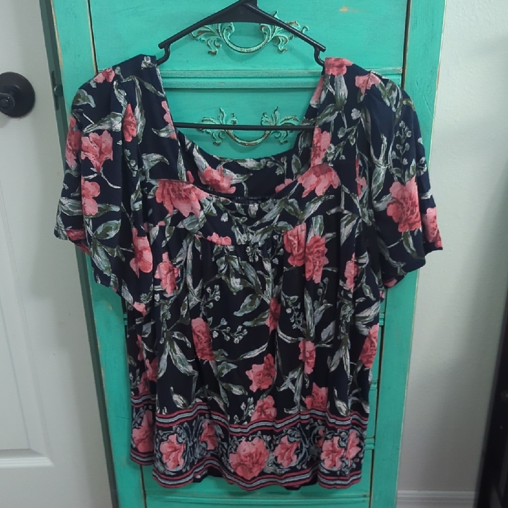 Lucky Brand Blue and Pink Smocked Blouse